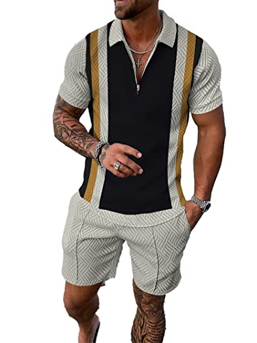 Men'S Short Sets Outfits Piece Summer Tracksuit Short Sleeve Polo Shirt And Shorts Set Casual Sport Suit