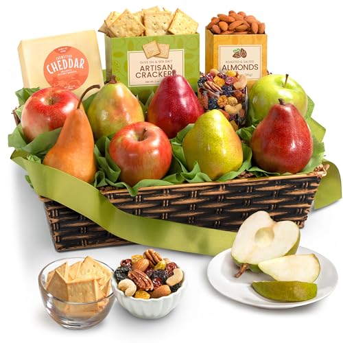 A Gift Inside Classic Fresh Fruit Basket Gift With Crackers, Cheese And Nuts For Birthday, Thank You, Family, Corporate