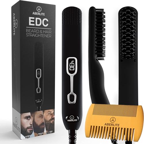 Aberlite Edc   Premium Beard Straightener Brush For Men   Professional Straightening Tool Heated Comb   Beard Kits For Men   Beard Kits Gift Sets Men   Beard Grooming Kit For