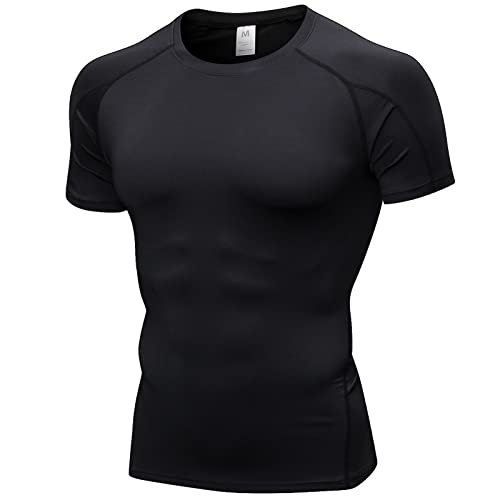 Compression Shirts Men Black Short Sleeve Workout Gym T Shirt Running Tops Sports Base Layer Undershirts Cool Dry