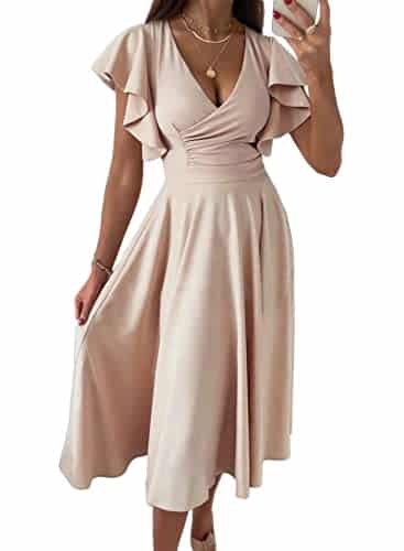 Dokotoo Fall Wedding Guest Dresses For Women Dress That Hide Belly Fat Formal Wedding Guest Dress Valentines Dress For Women Apricot M