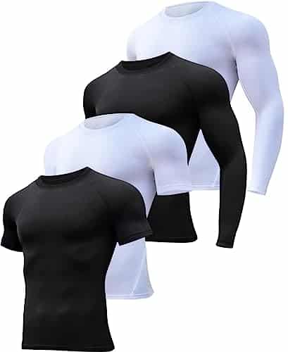 Hoplynn Pack Workout Compression Shirts Men Longshort Sleeve Rash Guard Athletic Undershirt Gear T Shirt For Sports Black Hite L