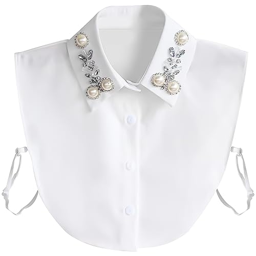 Joyci Diamond Pearl False Collar Peterpan Fake Collar Half Shirt Dickey (White)