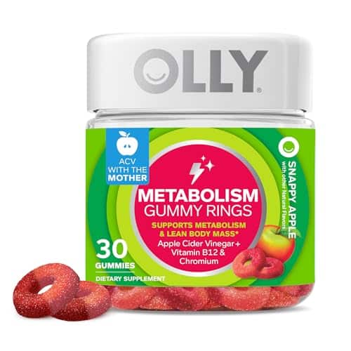 Olly Metabolism Gummy Rings, Apple Cider Vinegar, Vitamin B, Chromium, Energy And Digestive Health, Chewable Supplement, Apple Flavor   Count