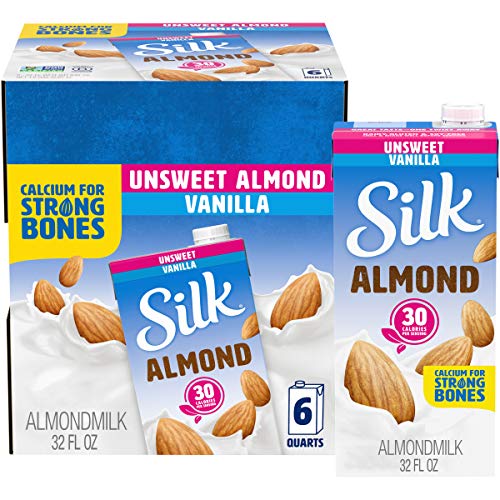 Silk Shelf Stable Almond Milk, Unsweetened Vanilla, Dairy Free, Vegan, Non Gmo Project Verified, Quart (Pack Of )