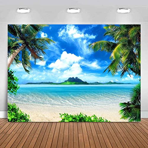 Summer Beach Theme Backdrop Hawaiian Ocean Blue Sky Seaside Tropical Palm Trees Luau Background Birthday Party Decor Banner Xin