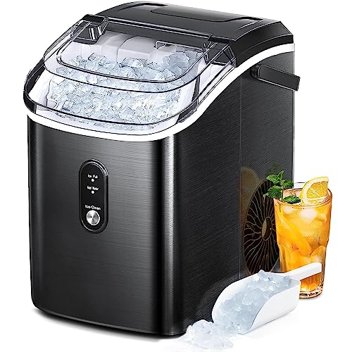 Aglucky Nugget Ice Maker Countertop, Portable Pebble Ice Maker Machine, Lbsday Chewable Ice, Self Cleaning, Stainless Steel, Pellet Ice Maker For Homekitchenoffice (Black)