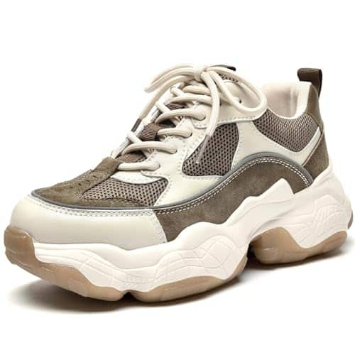 Beau Today Chunky Sneakers For Women, Womens Fashion Sneakers, Lace Up Platform Comfortable Dad Shoes Beige Brown