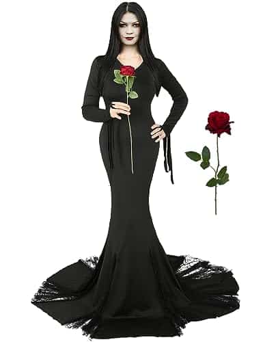 Cicoci Morticia Addams Costume Women With Rose Deluxe Gothic Dress Halloween Costume Plus Size