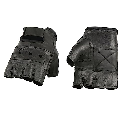 Milwaukee Leather Shen'S Black Leather Gel Padded Palm Fingerless Motorcycle Hand Gloves Wbreathable Open Knuckle   X Large