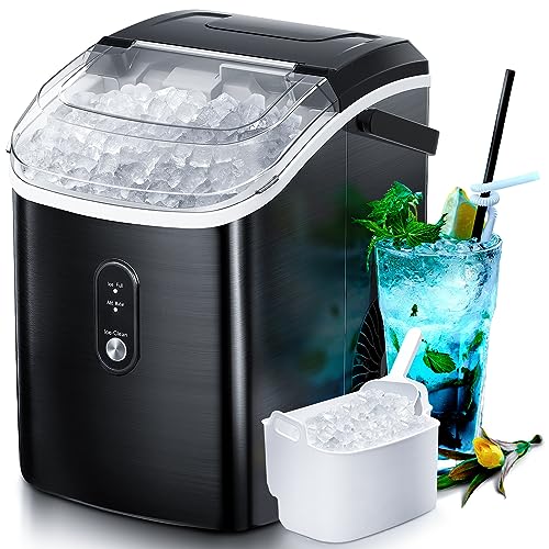 Nugget Countertop Ice Maker With Soft Chewable Pellet Ice, Pebble Portable Ice Machine, Lbs Per Day, Self Cleaning, Sonic Ice, One Click Operation, For Kitchen,Office Stainles